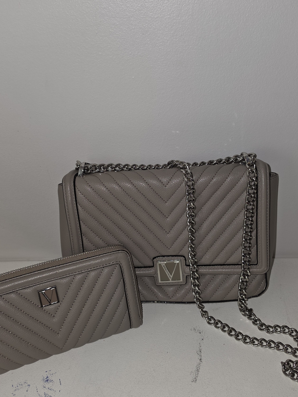 Victoria's Secret Quilted Chevron Shoulder Bag in Taupe